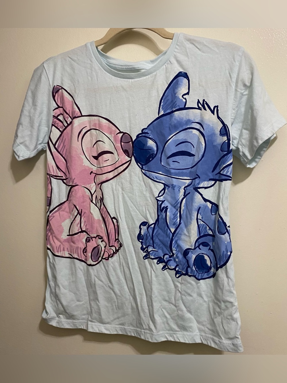 Disney Girls L Large 10 12 Tee T Shirt Stitch & Angel Touching Noses On White